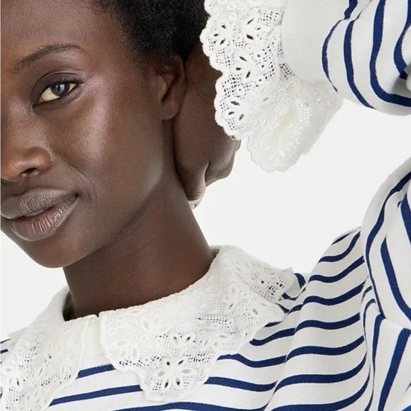 J. CREW French terry sweatshirt with lace trim Size M NWOT $118 BT719 - Picture 4 of 12